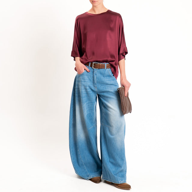 Motel-Blusa in satin manica scesa - vino