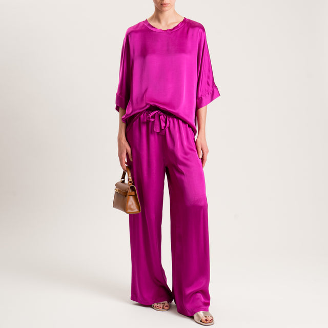 Motel-Blusa scatola manica scesa in satin - berry