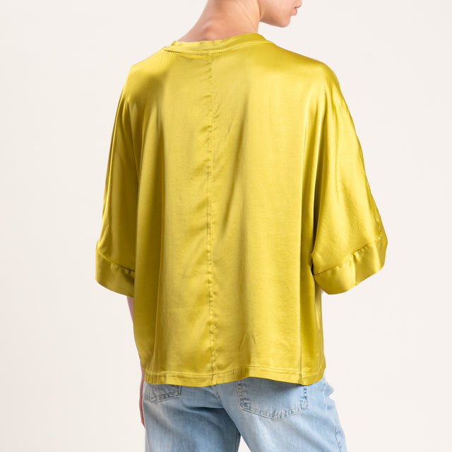 Motel-Blusa scatola manica scesa in satin - cedro
