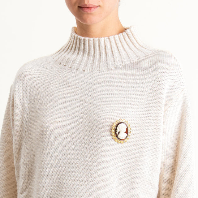 Motel-Maglia collo montato misto alpaca con spilla - ecru'