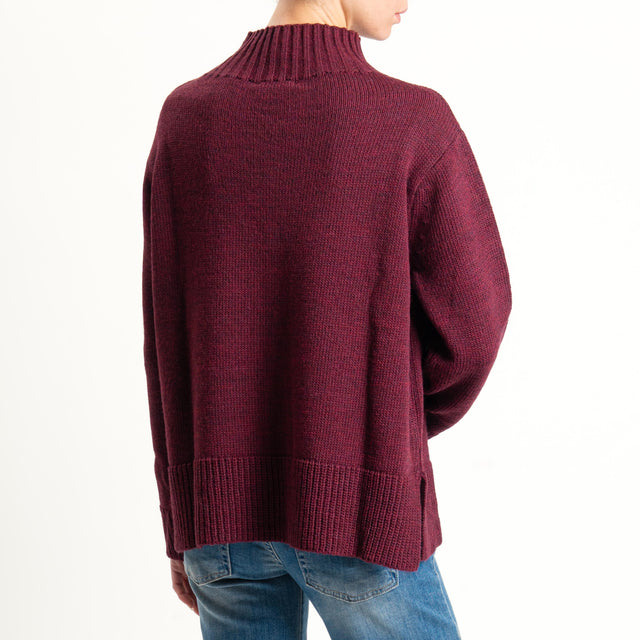 Motel-Maglia collo montato misto alpaca con spilla - vino