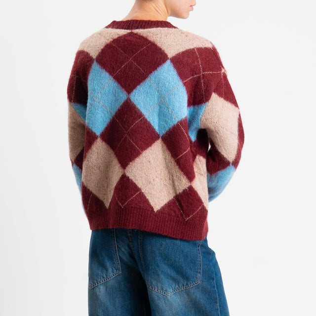 Motel-Maglia mohair rombi argyle - bordeaux/phard/celeste