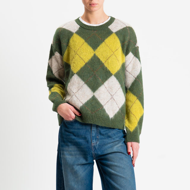 Motel-Maglia mohair rombi argyle - verde/naturale/olio