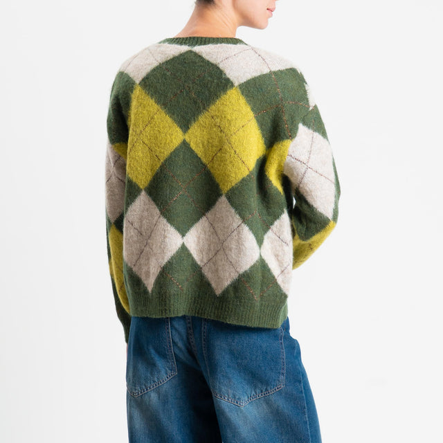 Motel-Maglia mohair rombi argyle - verde/naturale/olio