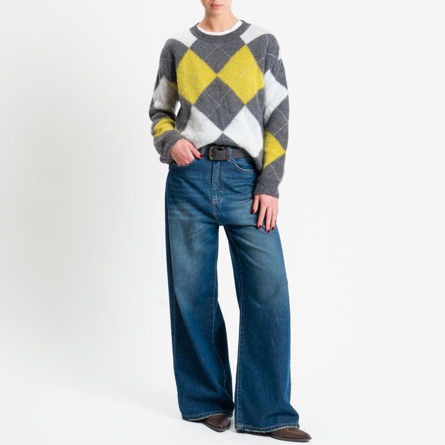 Motel-Maglia mohair rombi - antracite/giallo/naturale