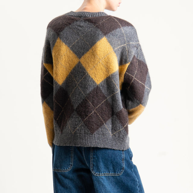 Motel-Maglia mohair rombi con spalline - grigio/moro/senape