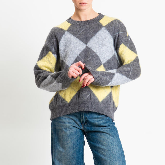 Motel-Maglia mohair rombi - antracite/lime/grigio