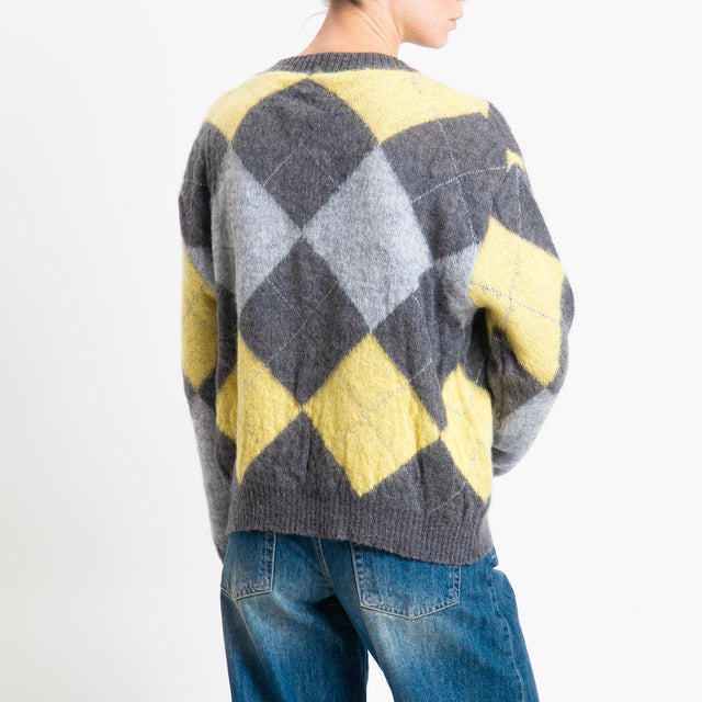 Motel-Maglia mohair rombi - antracite/lime/grigio