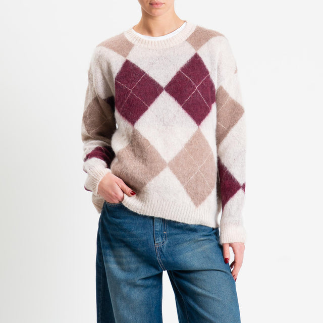 Motel-Maglia mohair rombi - burro/bordeaux/camel