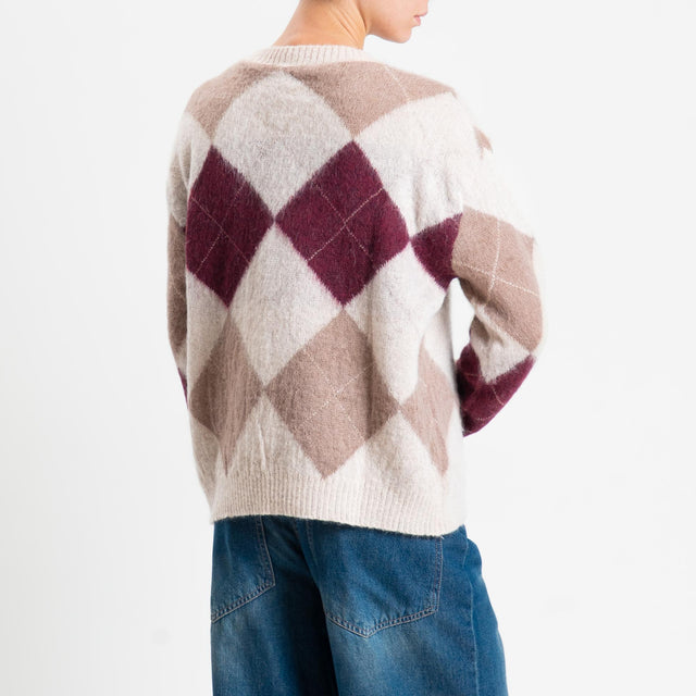 Motel-Maglia mohair rombi - burro/bordeaux/camel