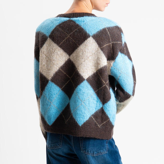 Motel-Maglia mohair rombi con spalline - moro/celeste/naturale