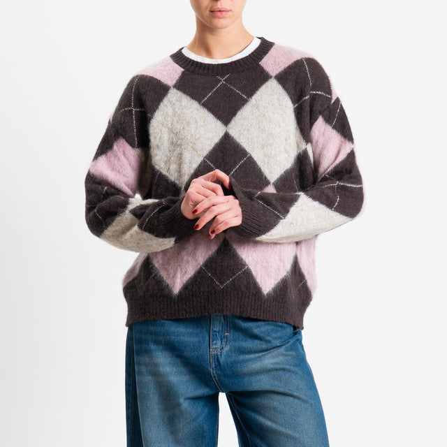 Motel-Maglia mohair rombi argyle - moro/naturale/rosa