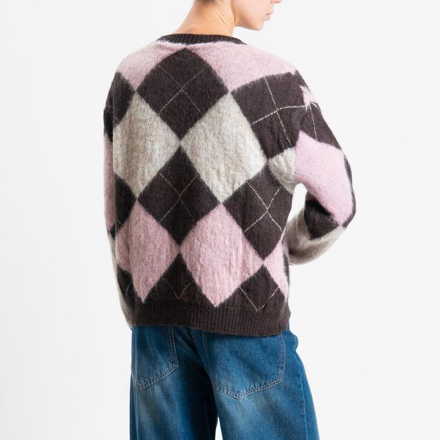 Motel-Maglia mohair rombi argyle - moro/naturale/rosa