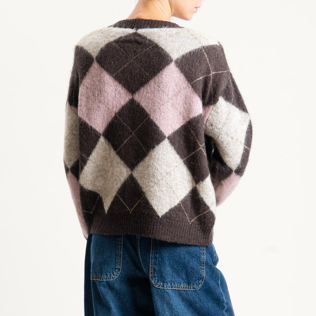 Motel-Maglia mohair rombi con spalline - moro/naturale/rosa