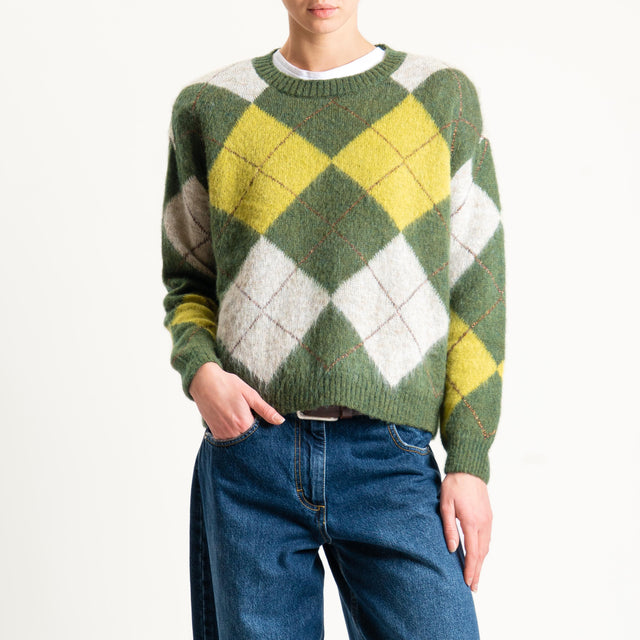 Motel-Maglia mohair rombi con spalline - verde/naturale/olio