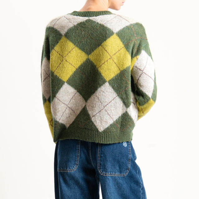 Motel-Maglia mohair rombi con spalline - verde/naturale/olio