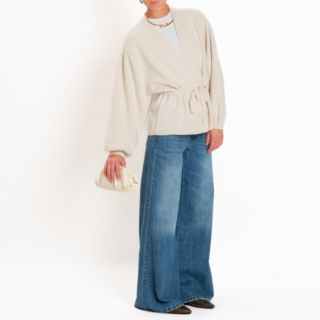 Motel-Cardigan misto cashmere con cintura - ecru'