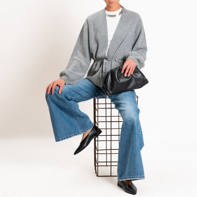 Motel-Cardigan misto cashmere con cintura - grigio
