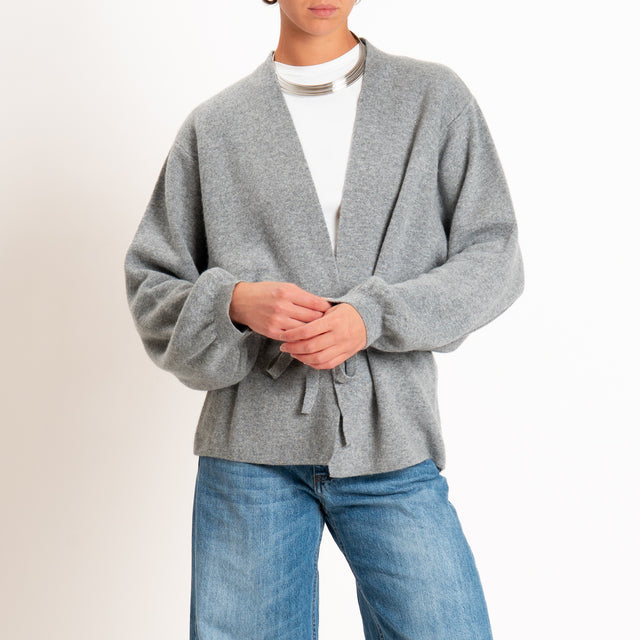Motel-Cardigan misto cashmere con cintura - grigio