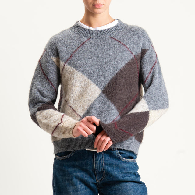 Motel-Maglia rombi misto alpaca - grigio/burro/moro