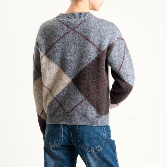 Motel-Maglia rombi misto alpaca - grigio/burro/moro