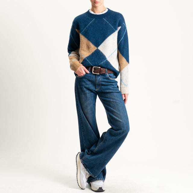 Motel-Maglia rombi misto alpaca - blu/camel/burro