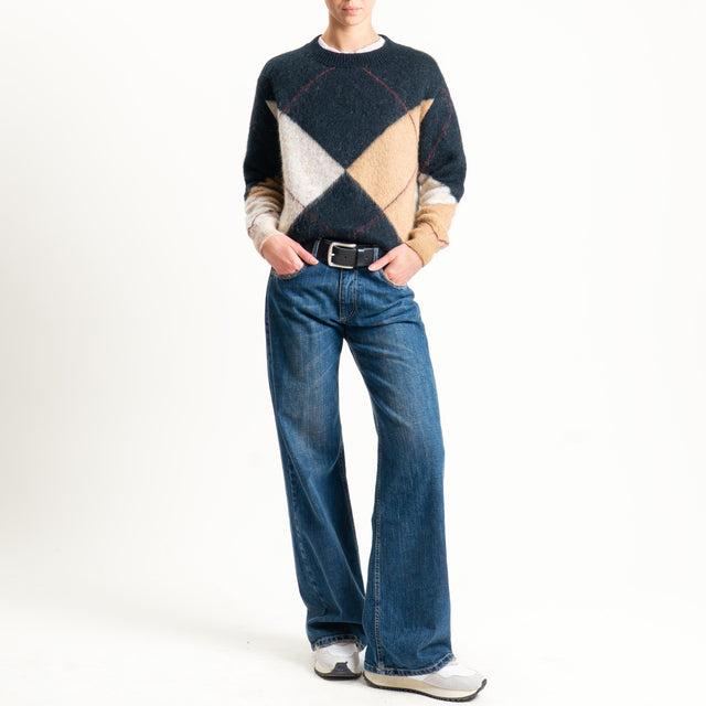 Motel-Maglia rombi misto alpaca - nero/camel/burro