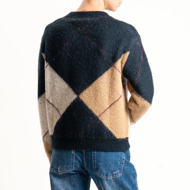 Motel-Maglia rombi misto alpaca - nero/camel/burro