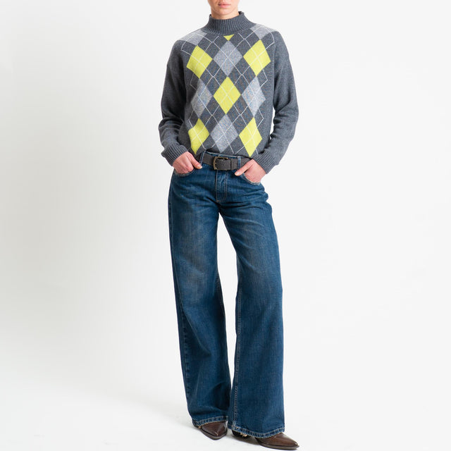 Motel-Maglia rombi argyle misto cashmere - antracite/grigio/lime