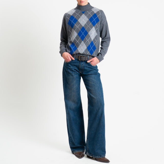 Motel-Maglia rombi argyle misto cashmere - antracite/royal/grigio