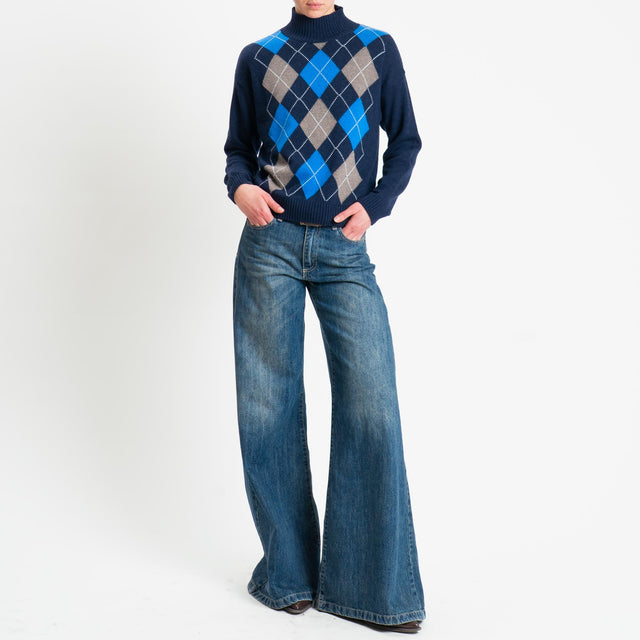 Motel-Maglia rombi argyle misto cashmere - blu/royal/tortora