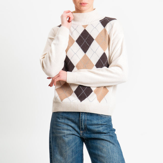 Motel-Maglia rombi argyle misto cashmere - burro/moro/camel