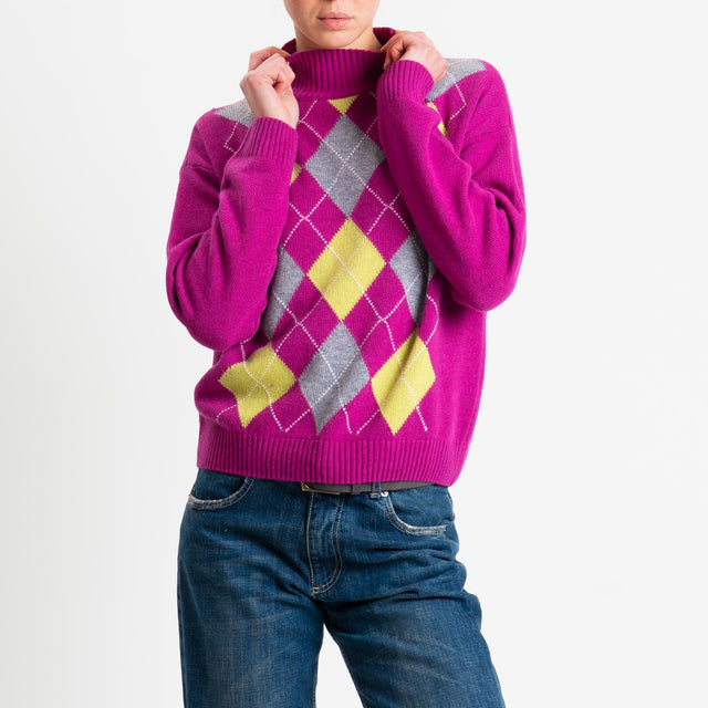 Motel-Maglia rombi argyle misto cashmere - fucsia/grigio/lime