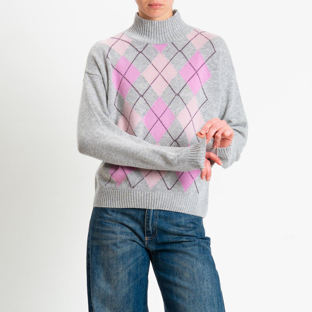 Motel-Maglia rombi argyle misto cashmere - grigio/rosa/bubble