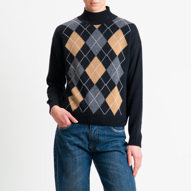 Motel-Maglia rombi argyle misto cashmere - nero/grigio/camel