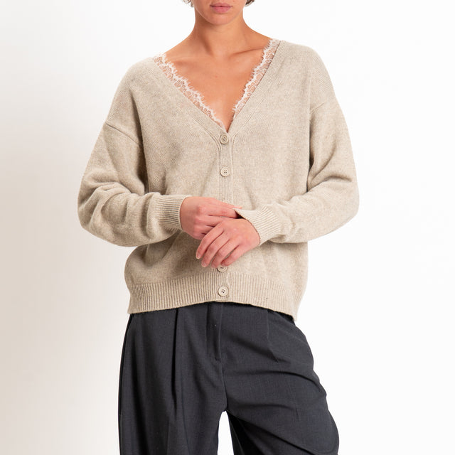 Motel-Cardigan misto cashmere doppio scollo v con pizzo - cacha