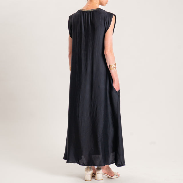 Motel-Abito satin scollo v lurex con tasche - nero