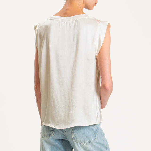 Motel-Blusa smanicata in satin - burro