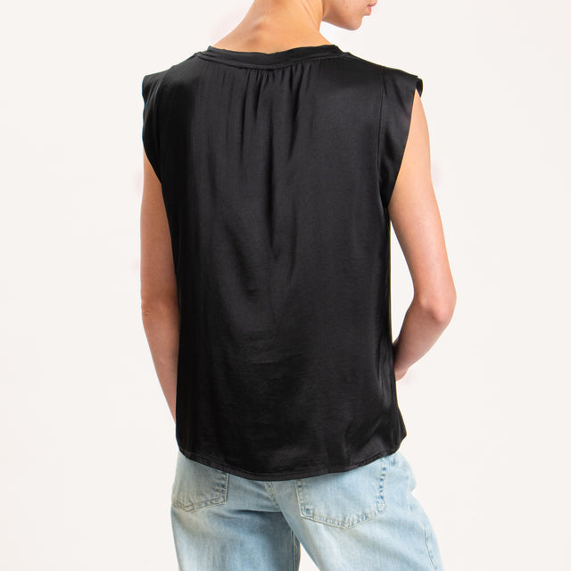 Motel-Blusa smanicata in satin - nero