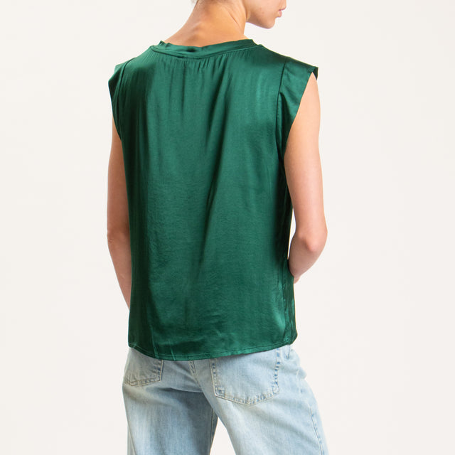 Motel-Blusa smanicata in satin - verde