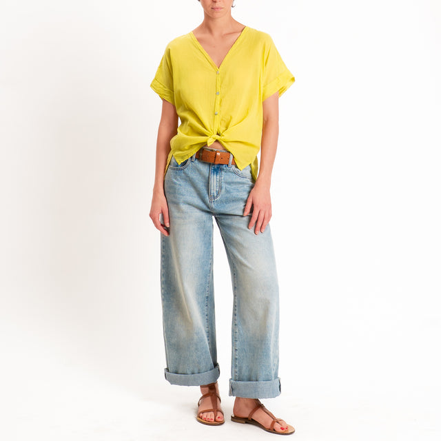 Motel-Camicia mussola smanicata - lime