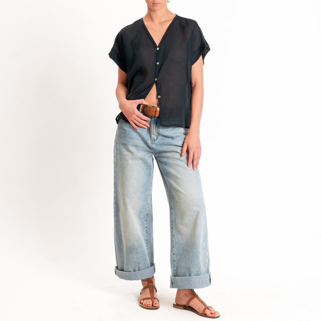 Motel-Camicia mussola smanicata - nero
