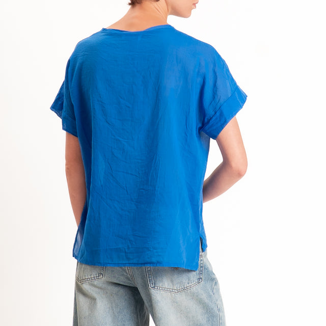 Motel-Camicia mussola smanicata - bluette