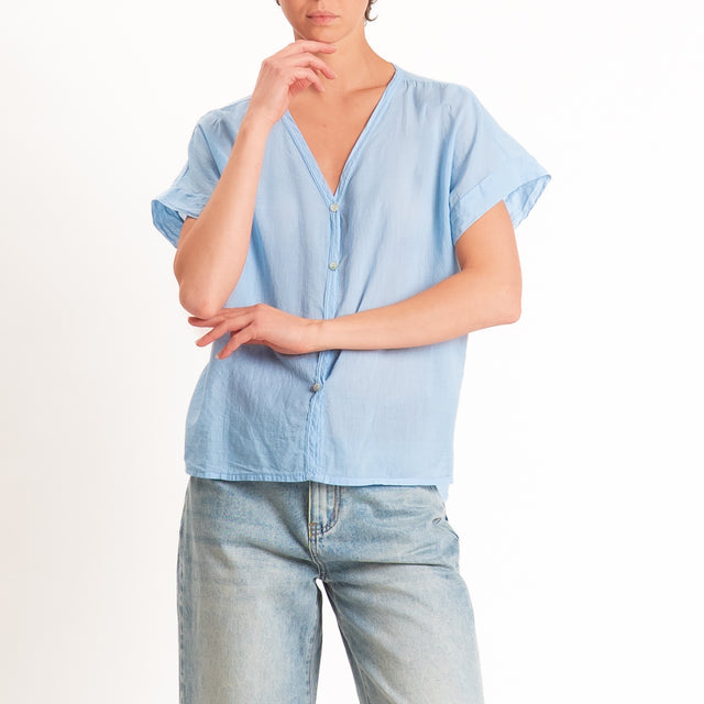 Motel-Camicia mussola smanicata - azzurro