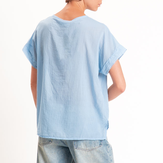 Motel-Camicia mussola smanicata - azzurro