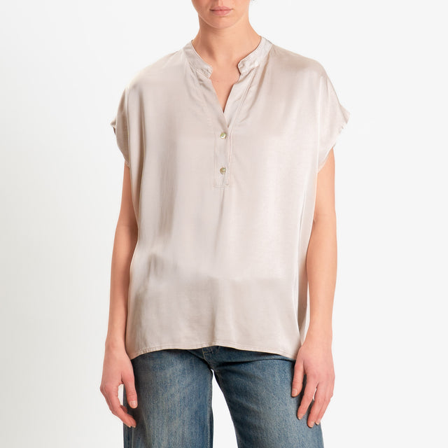 Motel-Blusa chester smanicata in satin - avena