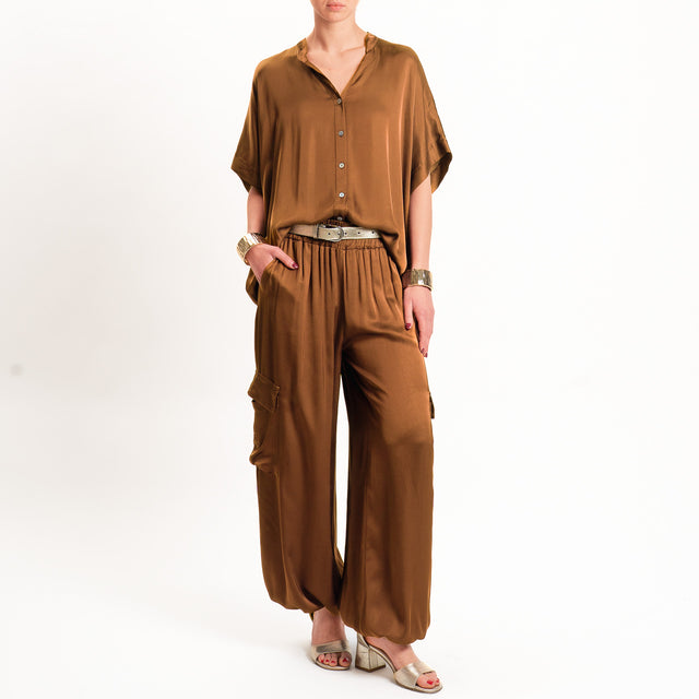 Motel-Pantalone cargo in satin elastico in vita - sigaro