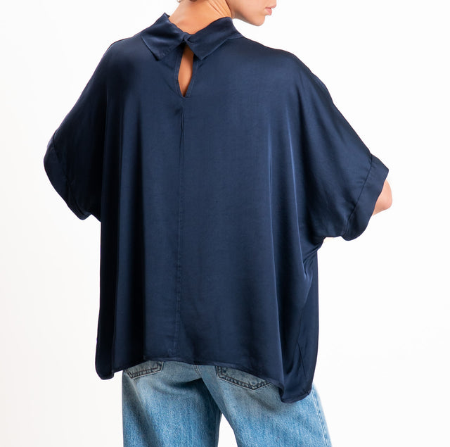 Motel - Oversized satin blouse - blue