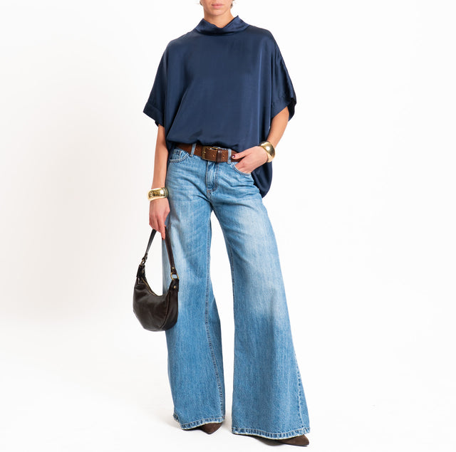 Motel - Oversized satin blouse - blue