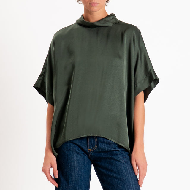 Motel-Blusa in satin oversize - militare